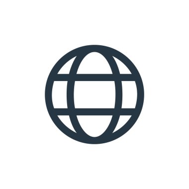 İş ve yönetim konseptinden küresel ikon vektörü. İnce çizgili düzenlenebilir felç çizgisi. Web ve mobil uygulamalar, logo ve yazdırma ortamlarında kullanmak için yerküre doğrusal işareti.