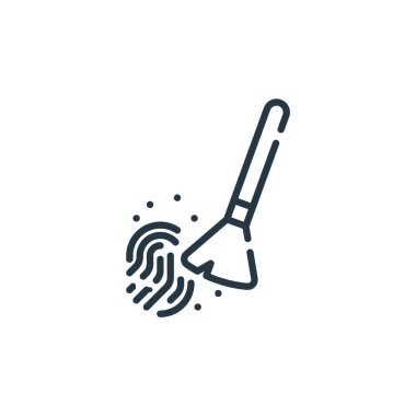 Hukuk ve adalet kavramından parmak izi ikonu vektörü. Düzenlenebilir parmak izi vuruşunun ince çizgisi. Web ve mobil uygulamalarda kullanmak için parmak izi doğrusal işareti, logo, yazdırma ortamı.