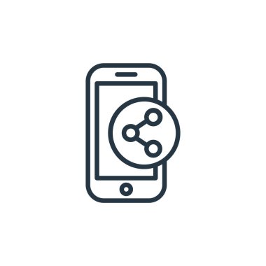 Sosyal medya konseptinden akıllı telefon ikonu vektörü. Düzenlenebilir akıllı telefon vuruşunun ince bir çizgisi. Web ve mobil uygulamalarda kullanmak için akıllı telefon doğrusal işareti, logo, yazdırma ortamı.