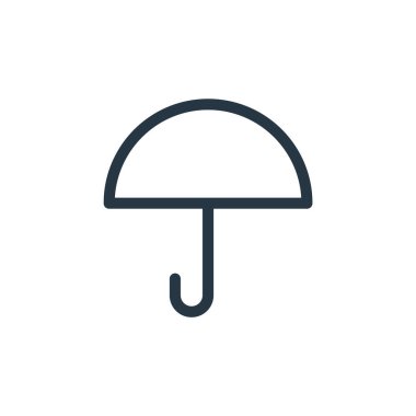 Alışveriş konseptinden şemsiye simgesi vektörü. Düzenlenebilir şemsiye vuruşunun ince çizgisi. Web ve mobil uygulamalarda kullanmak için şemsiye doğrusal işareti, logo, yazdırma ortamı.