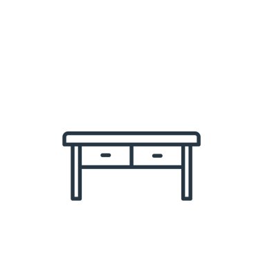 Mobilya konseptinden masa ikonu vektörü. Masa düzenlenebilir vuruşun ince çizgisi. Web ve mobil uygulamalarda kullanmak için tablonun doğrusal işareti, logo, yazdırma ortamı.