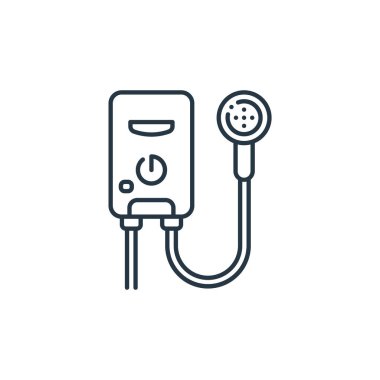 İç dizayn konseptinden su ısıtıcı ikonu vektörü. Düzenlenebilir su ısıtıcısı felcinin ince bir çizgisi. Web ve mobil uygulamalarda kullanmak için su ısıtıcısı doğrusal işareti, logo, yazdırma ortamı.