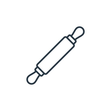 Fırın konseptinden hareketli iğne ikonu vektörü. Düzenlenebilir oklava darbesinin ince çizgisi. Web ve mobil uygulamalar, logo ve yazdırma ortamlarında kullanım için rulo pin doğrusal işareti.