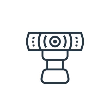 Bilgisayar donanımı kavramından web kamerası ikonu vektörü. Düzenlenebilir web kamerası felcinin ince bir çizgisi. Web ve mobil uygulamalarda kullanmak için webcam doğrusal işareti, logo, yazdırma ortamı.