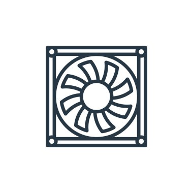 Bilgisayar donanımı konseptinden fan simgesi vektörü. Düzenlenebilir vuruşların ince çizgisi. Web ve mobil uygulamalarda kullanmak için fan doğrusal işareti, logo, yazdırma ortamı.