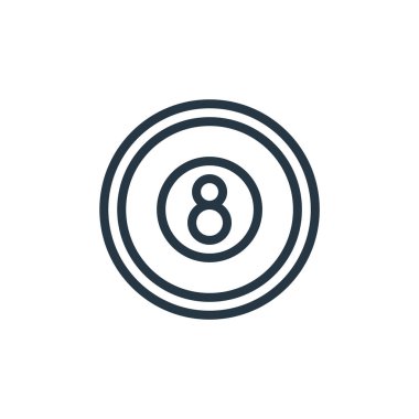 Spor konseptindeki bilardo ikonu vektörü. Düzenlenebilir bilardo vuruşunun ince bir çizgisi. Web ve mobil uygulamalarda kullanmak için bilardo lineer işareti, logo, yazdırma ortamı.