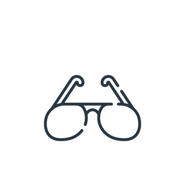 Rock 'n Roll konseptinden güneş gözlüğü ikonu vektörü. Düzenlenebilir güneş gözlüğü vuruşunun ince bir çizgisi. Web ve mobil uygulamalarda kullanmak için güneş gözlüğü doğrusal işareti, logo, yazdırma ortamı.