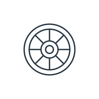 Yarış konseptinden tekerlek ikonu vektörü. Tekerlek yenilebilir felcin ince bir çizgisi. Web ve mobil uygulamalarda kullanmak için tekerlek doğrusal işareti, logo, yazdırma ortamı.