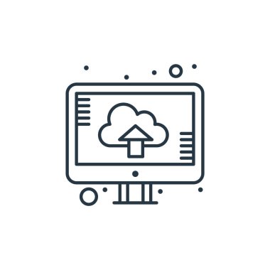 Web sunucu kavramından ikon vektörü yükle. İnce çizgili düzenlenebilir felç çizgisi. Web ve mobil uygulamalarda kullanmak için doğrusal işaret yükle, logo, yazdırma ortamı.