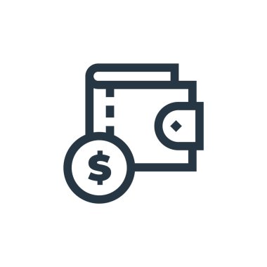 Ekonomi konseptinden cüzdan ikonu vektörü. Cüzdan düzenlenebilir darbenin ince çizgisi. Web ve mobil uygulamalarda kullanmak için cüzdan doğrusal işareti, logo, yazdırma ortamı.