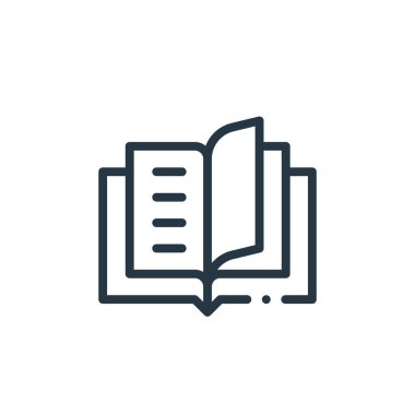 Kitap konseptinden ikon vektörü. Düzenlenebilir kitap vuruşunun ince çizgisi. Web ve mobil uygulamalarda kullanmak için kitap doğrusal işareti, logo, yazdırma ortamı.