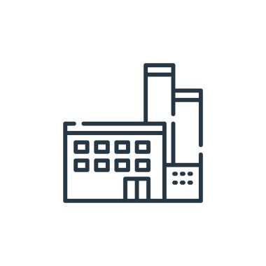 Sürdürülebilir enerji konseptinden fabrika ikonu vektörü. İnce çizgili, düzenlenebilir felç çizgisi. Web ve mobil uygulamalarda kullanmak için fabrika doğrusal işareti, logo, yazdırma ortamı.