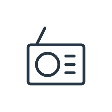 Elektronik konseptinden radyo ikonu vektörü. Radyo düzenlenebilir felcin ince bir çizgisi. İnternet ve mobil uygulamalarda kullanmak için radyo doğrusal işareti, logo, yazdırma ortamı.