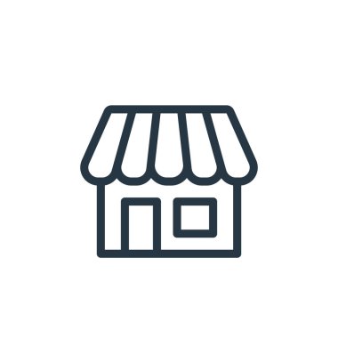 ecommerce alışveriş konseptinden ikon vektörü depolayın. Düzenlenebilir felcin ince bir çizgisi. Web ve mobil uygulamalarda kullanmak için doğrusal işareti kaydet, logo, yazdırma ortamı.