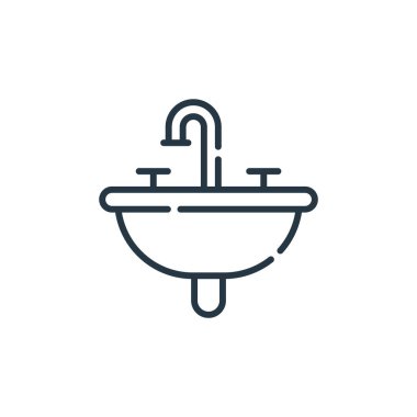 Lavabo simgesi vektörü hijyen rutin konseptinden. Lavabonun düzenlenebilir vuruşunun ince çizgisi. İnternet ve mobil uygulamalarda kullanım için lineer imzalama, logo, yazdırma ortamı.