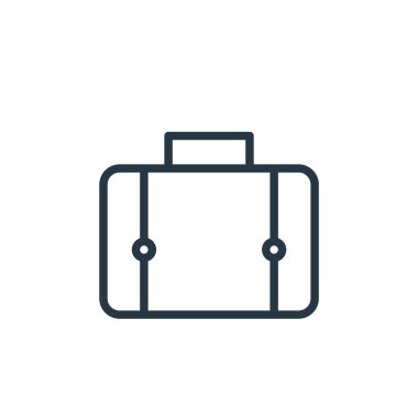 Ofis konseptinde çalışan bavul ikonu vektörü. İnce çizgili, düzenlenebilir bavul darbesi. Web ve mobil uygulamalarda kullanmak için bavul doğrusal çalışma işareti, logo, yazdırma ortamı.