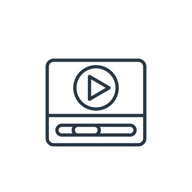 Sosyal medya konseptinden video simgesi vektörü. Düzenlenebilir video vuruşunun ince çizgisi. Web ve mobil uygulamalarda kullanmak için video doğrusal işareti, logo, yazdırma ortamı.