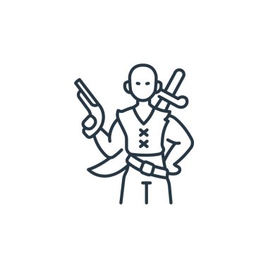 Korsan konseptinden korsan ikon vektörü. Düzenlenebilir korsan vuruşunun ince bir çizgisi. İnternet ve mobil uygulamalarda kullanmak için korsan doğrusal işareti, logo, yazdırma ortamı.