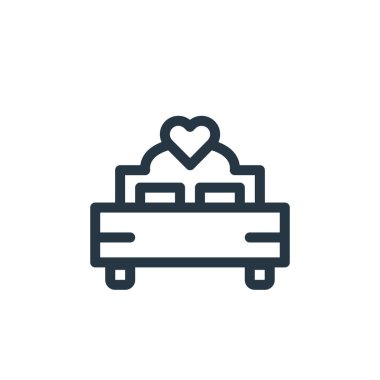 Sevgililer Günü konseptinden yatak ikonu vektörü. Düzenlenebilir felcin ince bir çizgisi. yatak doğrusal işareti web ve mobil uygulamalarda kullanım için, logo, yazdırma ortamı.