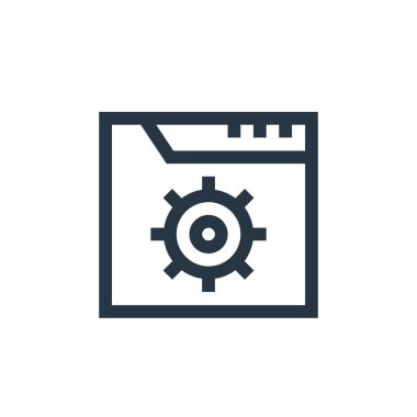 Web bakım konseptindeki ayar simgesi vektörü. Düzenlenebilir inme ayarlarının ince çizgisi. Web ve mobil uygulamalar, logo ve yazdırma ortamlarında kullanım için doğrusal imza ayarları.