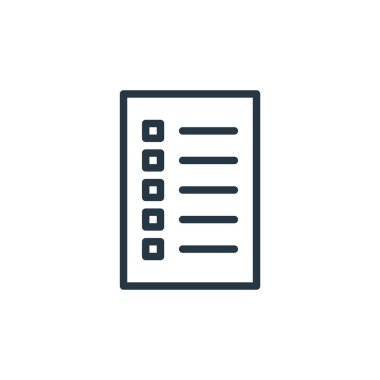 Ofis konseptinde çalışırken kontrol listesi ikonu vektörü. Düzenlenebilir vuruşların ince çizgisi. Web ve mobil uygulamalarda kullanmak için kontrol listesi doğrusal işareti, logo, yazdırma ortamı.