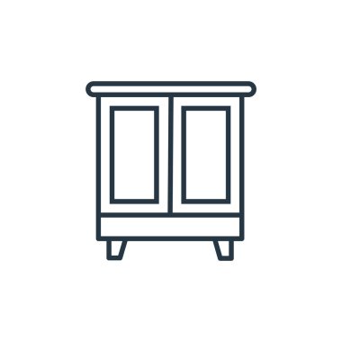 Mobilya konseptindeki dolap ikonu vektörü. Dolap düzenlenebilir darbenin ince bir çizgisi. Web ve mobil uygulamalarda kullanmak için dolap doğrusal işareti, logo, yazdırma ortamı.