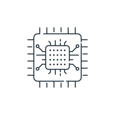 Donanım ve teknoloji konseptinden yonga seti ikon vektörü. İnce çizgili düzenlenebilir felç çizgisi. Web ve mobil uygulamalar, logo ve yazdırma ortamlarında kullanmak için yonga ayarlı doğrusal işaret.