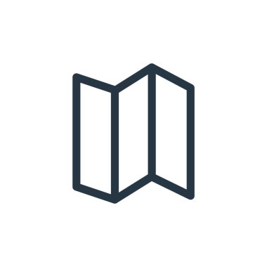 Çeşitli kavramlardan harita simgesi vektörü. Haritada düzenlenebilir vuruşun ince çizgisi. Web ve mobil uygulamalarda kullanmak için harita doğrusal işareti, logo, yazdırma ortamı.