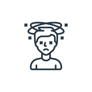 Coronavirüs kavramının baş döndürücü ikon vektörü. Düzenlenebilir baş dönmesinin ince çizgisi. Web ve mobil uygulamalar, logo ve yazdırma ortamlarında kullanım için başdöndürücü doğrusal işaret.