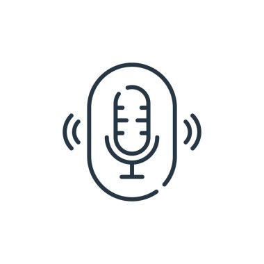 Smarthome konseptinden ses asistanı ikon vektörü. Düzenlenebilir ses asistanı vuruşunun ince çizgisi. Web ve mobil uygulamalarda kullanmak için ses asistanı doğrusal işareti, logo, yazdırma ortamı.
