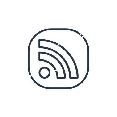 Sosyal medya logoları kavramından bir ikon vektörü. Düzenlenebilir inmenin ince bir çizgisi. Web ve mobil uygulamalarda kullanmak için rss doğrusal işareti, logo, yazdırma ortamı.