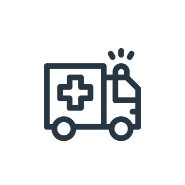 Toplu taşıma konseptinden ambulans ikonu vektörü. Düzenlenebilir kalp krizinin ince bir çizgisi. Web ve mobil uygulamalarda kullanmak için ambülans doğrusal işareti, logo, yazdırma ortamı.