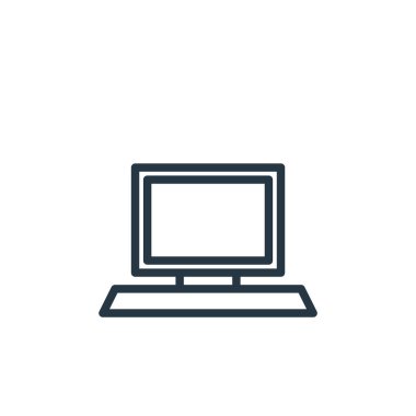 Bilgisayar donanımı kavramından masaüstü bilgisayar simgesi vektörü. Masaüstü düzenlenebilir felcin ince çizgisi. Web ve mobil uygulamalarda kullanmak için masaüstü bilgisayar doğrusal işareti, logo, yazdırma 