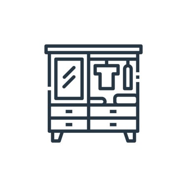 Mobilya konseptinden kostüm ikonu vektörü. Düzenlenebilir darbenin ince bir çizgisi. Web ve mobil uygulamalar, logo ve yazdırma ortamlarında kullanım için dolap doğrusal işareti.