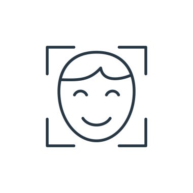 yüz tarama simgesi vektörü, akıllı kavramından. Yüz taramasının ince çizgisi düzenlenebilir felç. Web ve mobil uygulamalarda kullanmak için yüz tarayıcı doğrusal işareti, logo, yazdırma ortamı.