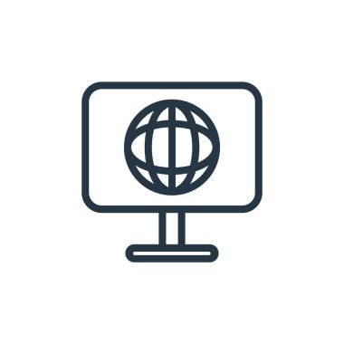 Seo konseptinden web simgesi vektörü. İnce çizgili, düzenlenebilir çizgi çizimi. Web ve mobil uygulamalarda kullanmak için ağ doğrusal işareti, logo, yazdırma ortamı.