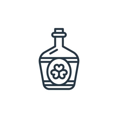 Aziz Patrick Günü konseptinden viski ikonu vektörü. Viskinin düzenlenebilir vuruşunun ince bir çizgisi. Web ve mobil uygulamalarda kullanmak için viski doğrusal işareti, logo, yazdırma ortamı.