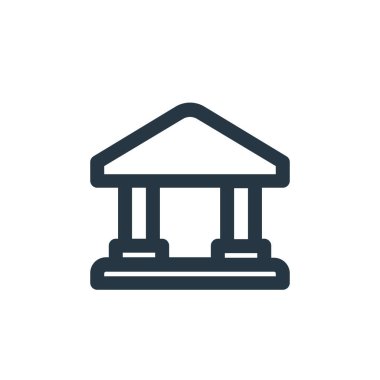 Banka ikon vektörü iş konseptinden. Kurgulanabilir banka felcinin ince bir çizgisi. Web ve mobil uygulamalarda kullanmak için banka doğrusal işareti, logo, yazdırma ortamı.