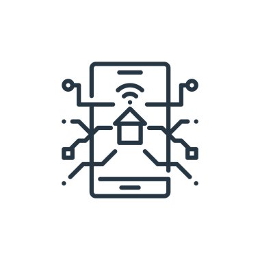 Akıllı ev konseptinden akıllı ev ikonu vektörü. Akıllı ev düzenlenebilir vuruşunun ince bir çizgisi. Web ve mobil uygulamalarda kullanmak için akıllı ev doğrusal işareti, logo, yazdırma ortamı.