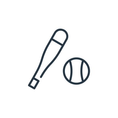 Spor konseptindeki beyzbol ikonu vektörü. Beyzbol düzenlenebilir vuruşunun ince bir çizgisi. Web ve mobil uygulamalarda kullanmak için beysbol doğrusal işareti, logo, yazdırma ortamı.