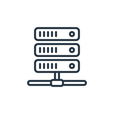 Nesnelerin internet konseptinden ağ sunucu simgesi vektörü. Ağ sunucusunun düzenlenebilir vuruşunun ince çizgisi. ağ ve mobil uygulamalarda kullanmak için ağ sunucusu doğrusal işareti, logo, yazdırma ortamı.