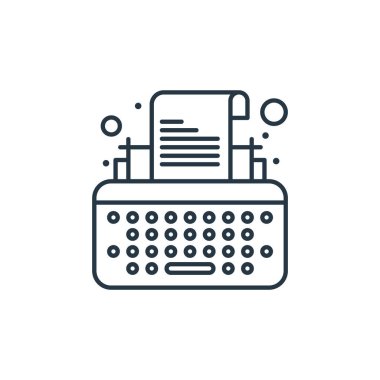 Dijital pazarlama kavramından daktilo ikonu vektörü. Düzenlenebilir vuruşun ince çizgisi. Web ve mobil uygulamalarda kullanmak için daktilo lineer işareti, logo, yazdırma ortamı.