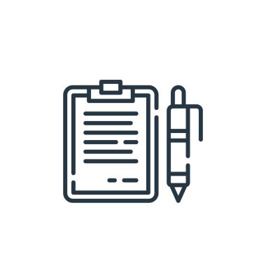 Ofis konseptinden not defteri simgesi vektörü. İnce çizgili düzenlenebilir felç çizgisi. Web ve mobil uygulamalar, logo ve yazdırma ortamlarında kullanmak için dizin doğrusal işareti.