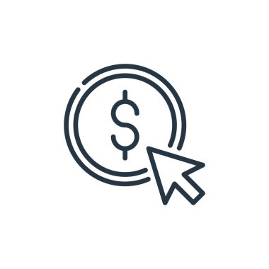 Seo ve pazarlama konseptinden ikon vektör başına ödeme. Düzenlenebilir vuruş başına ödemenin ince çizgisi. Web ve mobil uygulamalar, logo ve yazdırma ortamlarında kullanım için her tıklama çizgisel işareti için öde.