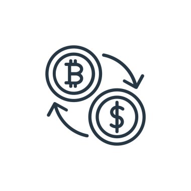 Para değişim simgesi vektörü finans kavramından. Döviz bozdurma düzenlenebilir vuruşunun ince çizgisi. Web ve mobil uygulamalar, logo ve yazdırma ortamlarında kullanım için döviz borsası doğrusal işareti.