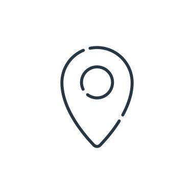 Konum kavramından konum simgesi vektörü. İnce çizgili düzenlenebilir felç çizgisi. Web ve mobil uygulamalarda kullanmak için konum doğrusal işareti, logo, yazdırma ortamı.