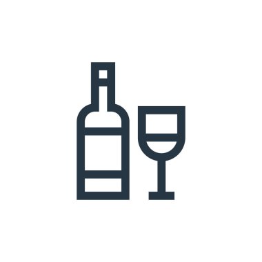Kutlama konseptinden şarap ikonu vektörü. Şarapla düzenlenebilir felcin ince bir çizgisi. İnternet ve mobil uygulamalarda kullanmak için şarap doğrusal işareti, logo, yazdırma ortamı.