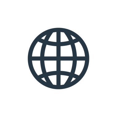 ağ konseptinden dünya çapında web simgesi vektörü. Dünya çapında düzenlenebilir vuruşların ince çizgisi. Web ve mobil uygulamalar, logo ve yazdırma ortamlarında kullanım için dünya çapında web doğrusal işareti.