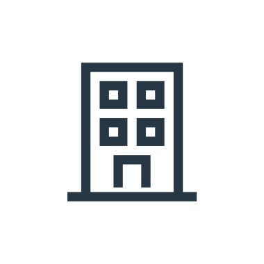 Mülk konseptinden apartman ikonu vektörü. İnce çizgili apartman dairesi çizimi düzenlenebilir felç. İnternet ve mobil uygulamalar, logo ve yazdırma ortamlarında kullanım için doğrusal imza.