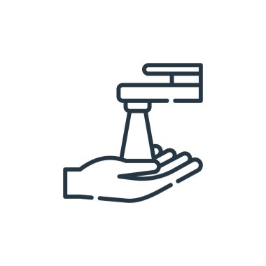 Hijyen konseptinden elde yıkama ikonu vektörü. Yıkanabilir elle düzenlenebilir felcin ince çizgisi. Web ve mobil uygulamalar, logo ve yazdırma ortamlarında kullanım için el doğrusal işareti.